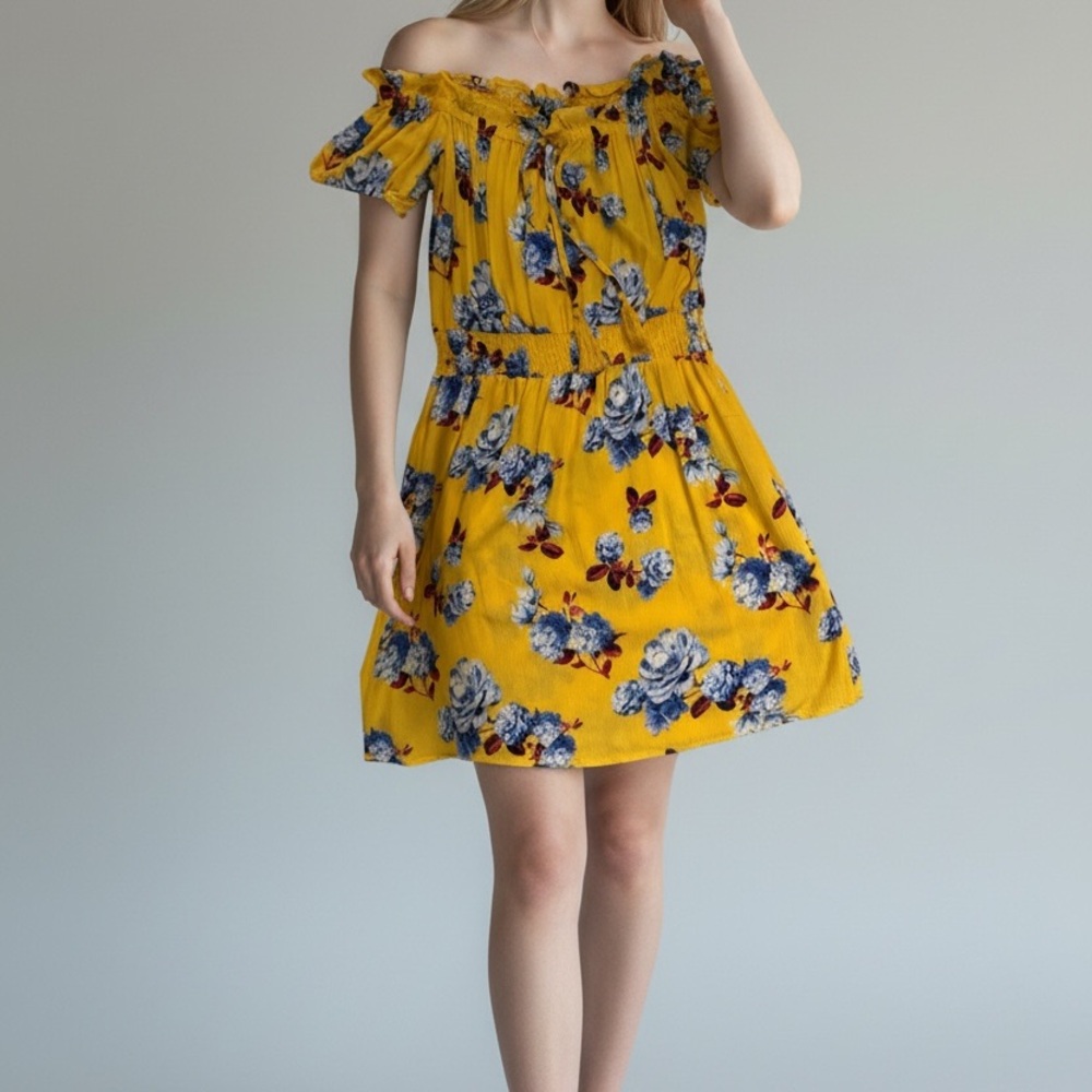 Rue21 Yellow Floral Off-Shoulder Mini Dress